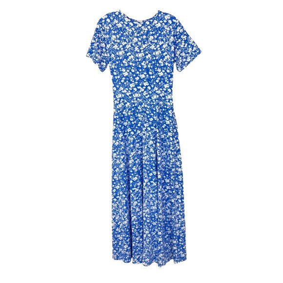 Auselily Women's NWT V-Neck Maxi Fit & Flare Dress Size S-M Blue White Floral - Picture 5 of 7